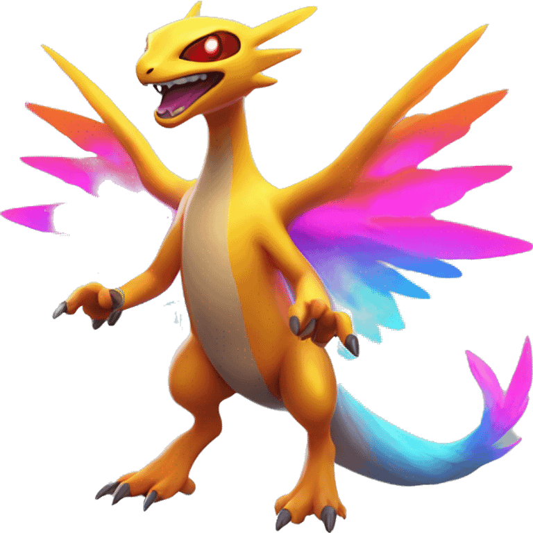 Colorful Neon Colors Vibrant Colors Flying Futuristic Fakémon-Pokémon-Creature Full Body emoji