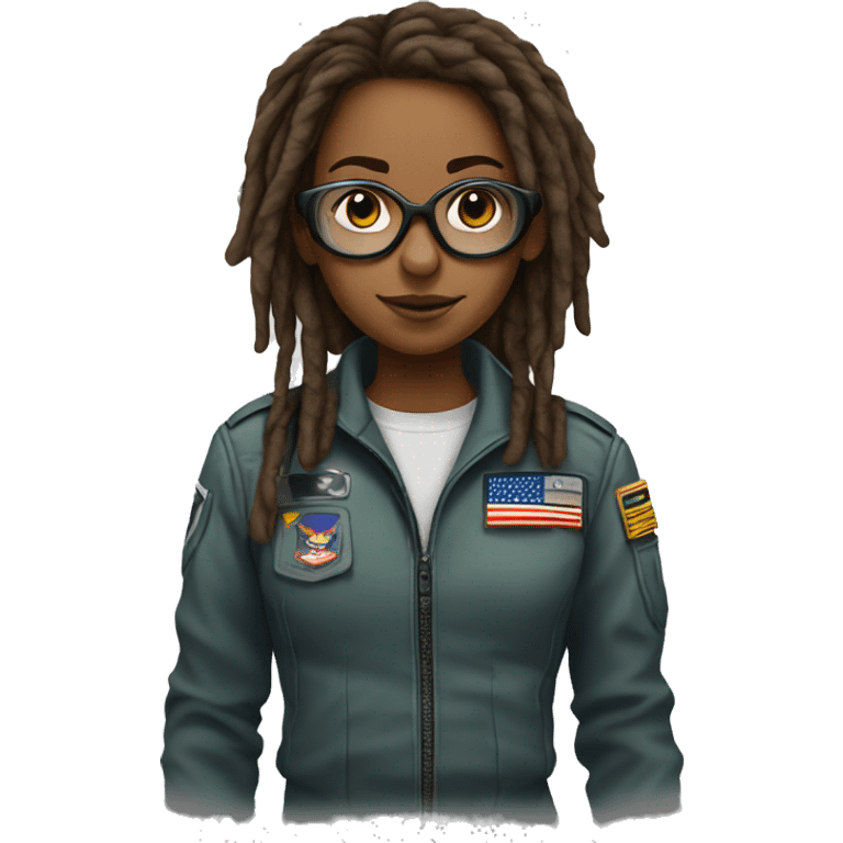 Young female fighter pilot brown dreads round black glasses emoji