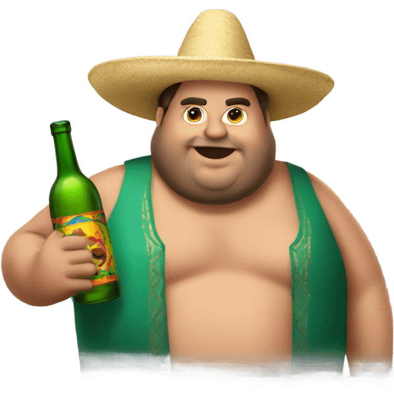 Fat guy in sombrero holding two glass bottles  emoji