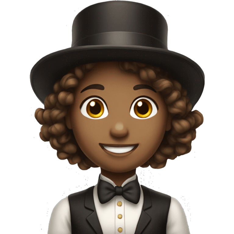 smiling girl- white skin- hair brown - in top hat emoji