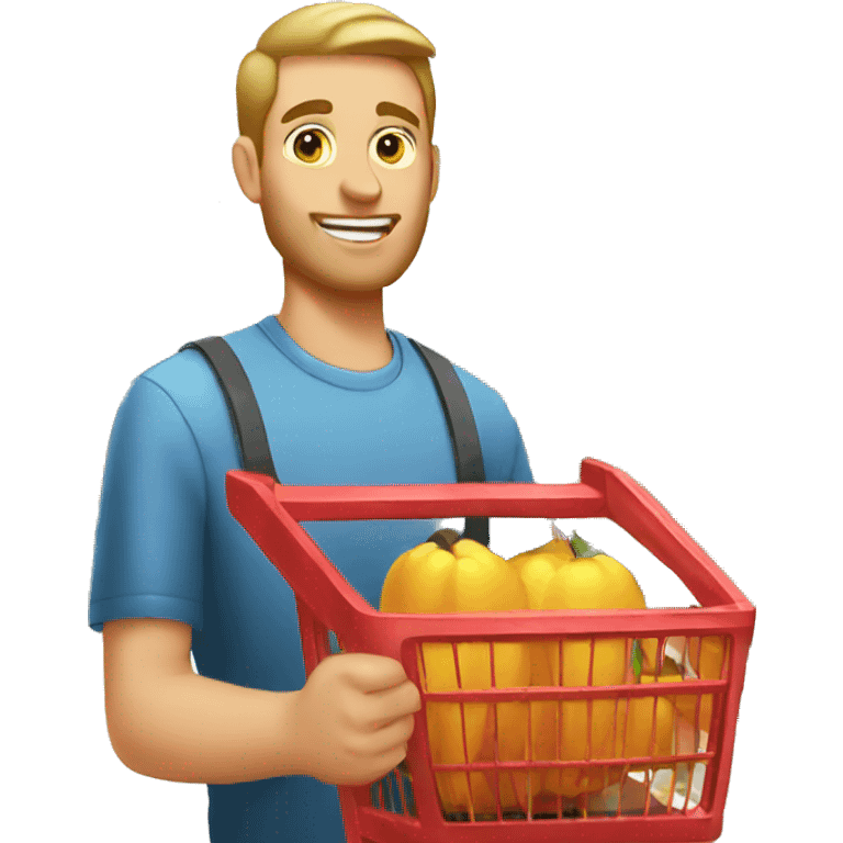 white man with product cart in the supermarket emoji