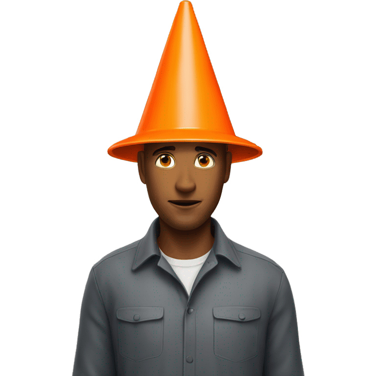 A guy with a orange traffic cone on his head that goes all the way down to his eyes  emoji