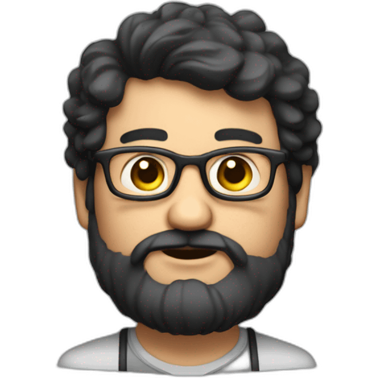 Fat strong bearded computer scientist with glasses black hair and 50 years old emoji