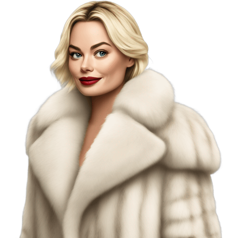 Margot Robbie in fur coat  emoji