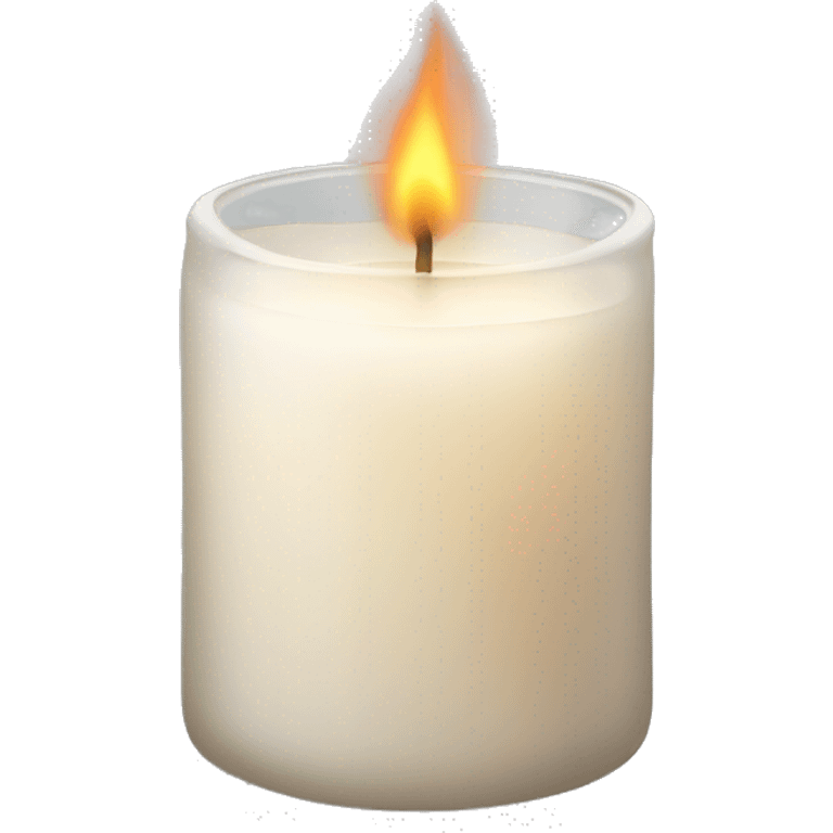 A white or beige candle in a frosted glass jar with a delicate flame emoji