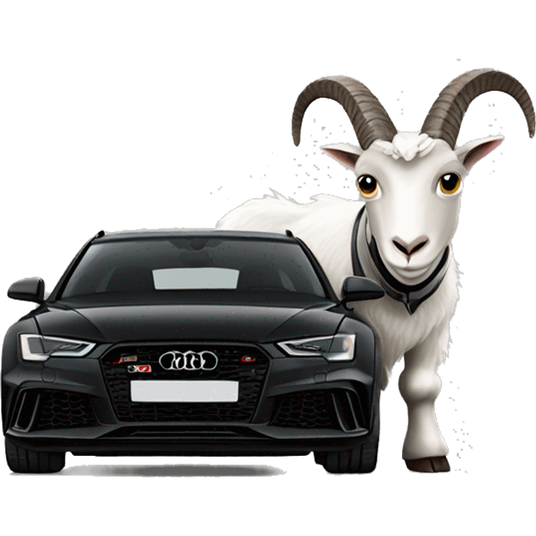 Goat in puffy black coat driving Audi 2024 RS6 emoji