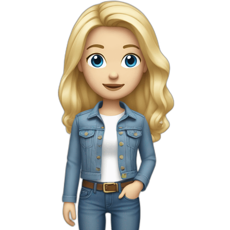 caucasian square cut blonde hair blue eyes white top jean jacket emoji