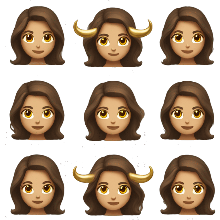 Brunette goddess with Long brown hair and gold horns  emoji