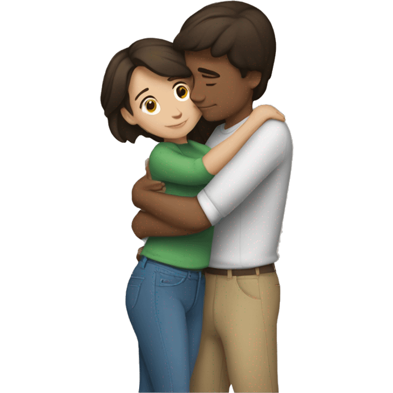 brunette girl hugging her boyfriend emoji