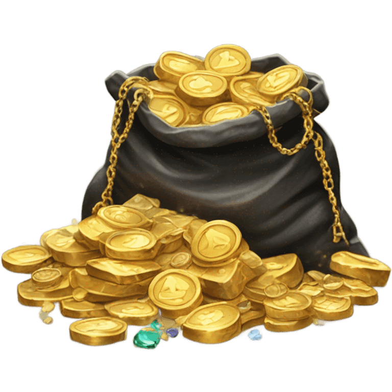 a bag of gold, crystals and metal emoji