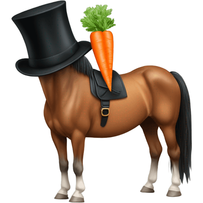 A horse with a top hat and eating a carrot  emoji