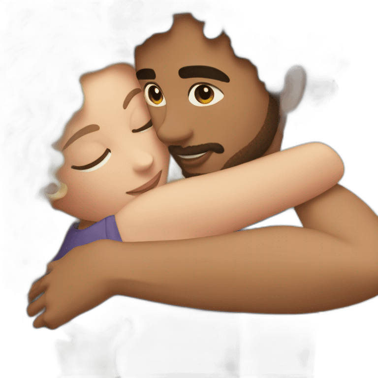 Light skin man with dark curly hair hugging a blonde curvy woman emoji