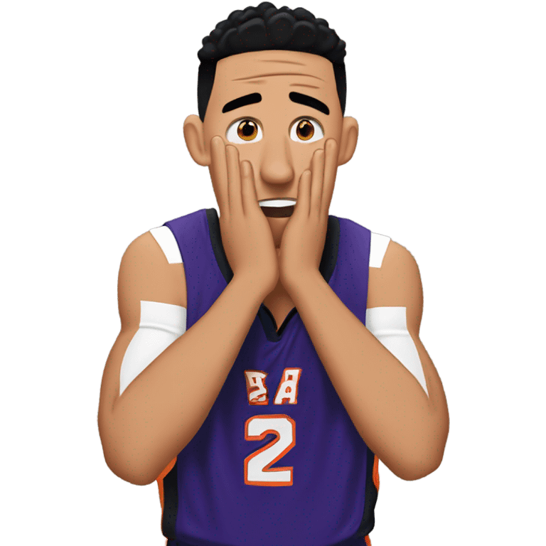 Devin Booker covering his ears with his hands, annoyed, mad  emoji