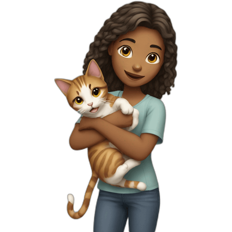 Girl playing with cat emoji