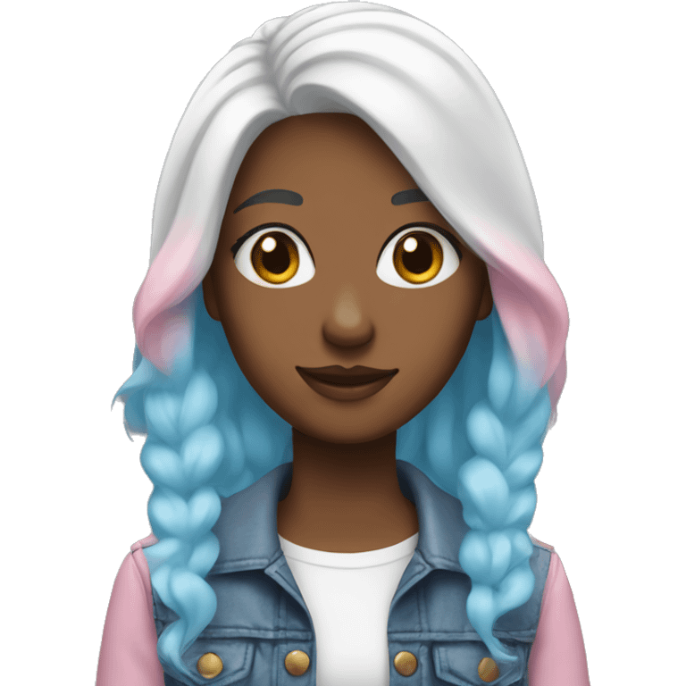 young woman with pink, light-blue, and white hair emoji