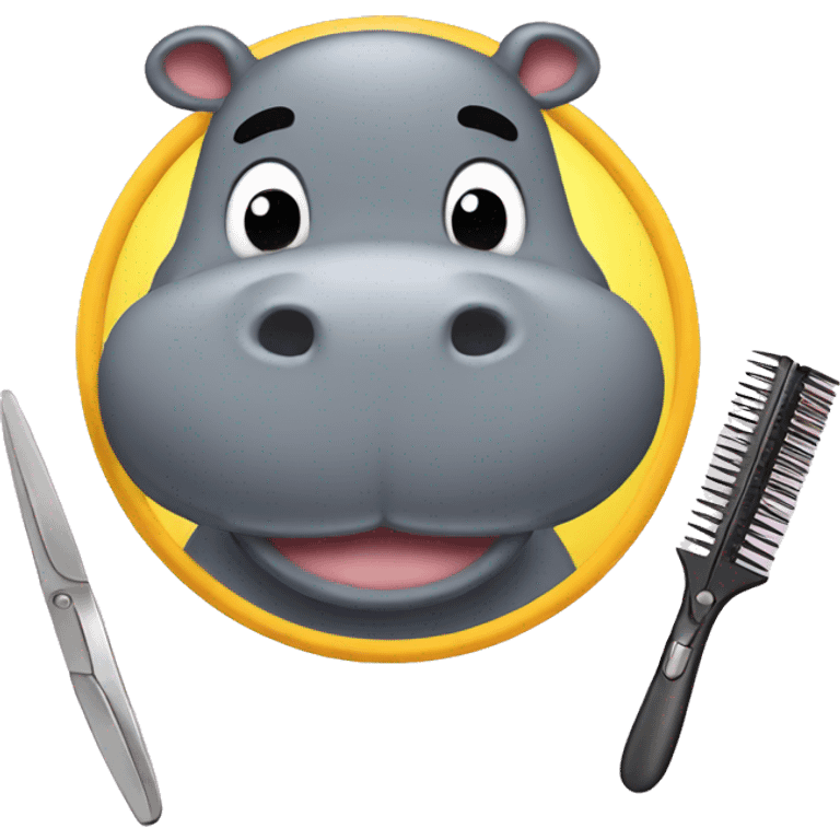 Hippo cutting hair emoji