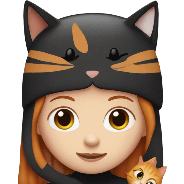 ginger girl holding a black cat emoji