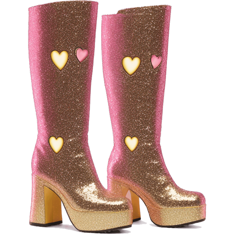 glittery platform knee high gogo boots with heart cutout on side emoji