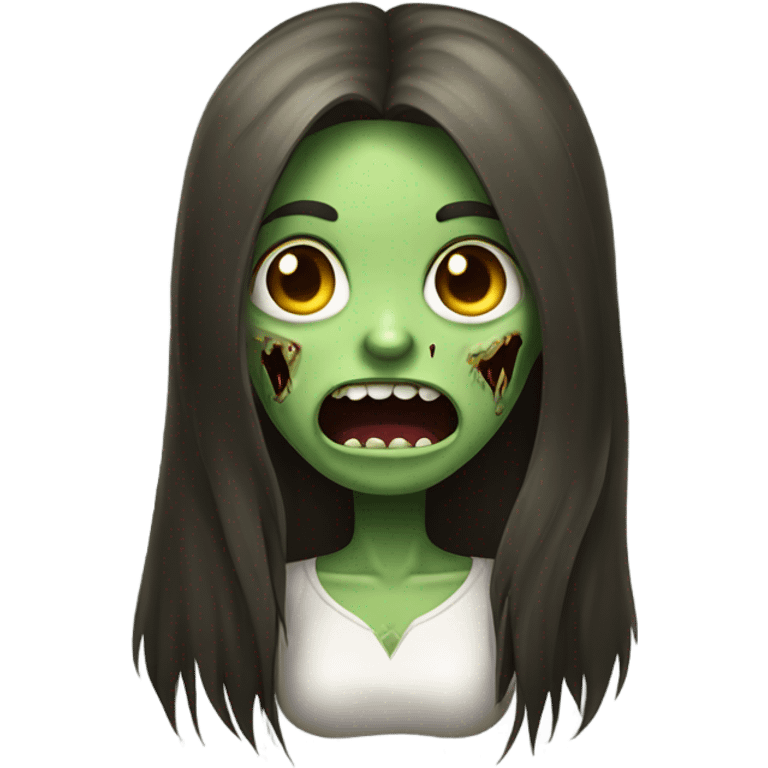 Green Zombie brunette long hair girl with mouth open horror  emoji