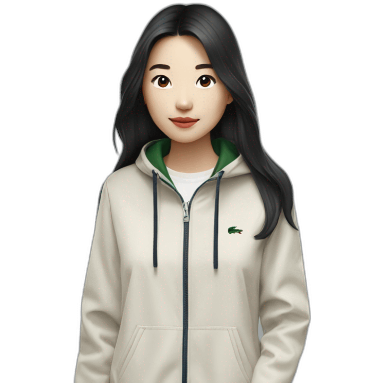 Lacoste bag asian girl with long hair with black lacoste windbreaker emoji