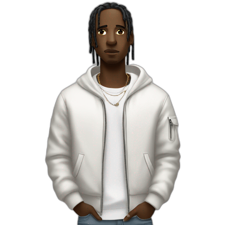 A black man like travis scott wear futurestic white Clothes emoji