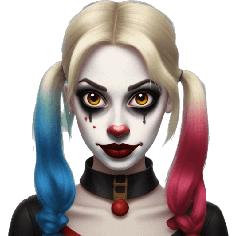 Mathematician in Harley Quinn style, oil paint, mysterious eyes, intricate lips, masterpiece portrait, odd perspective, beautiful, desirable, logical emoji