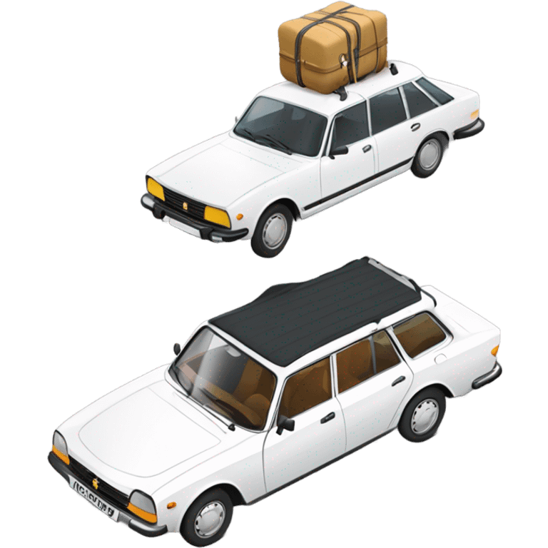 a white peugeot 504 break with few luggage on the roof emoji