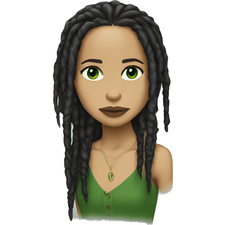 Zoë Kravitz, portrait, dreadlocks, green eyes emoji