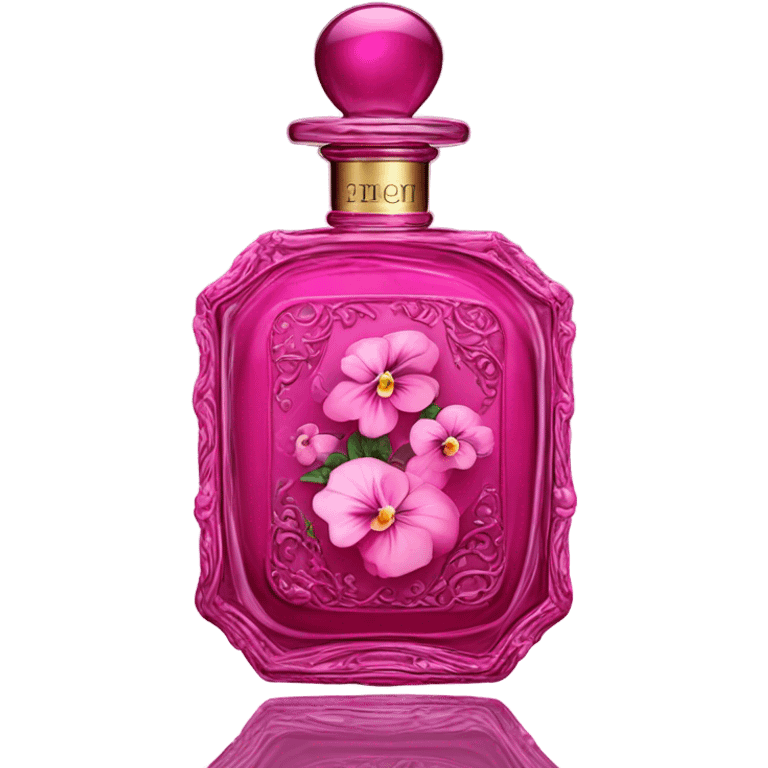 Dark pink vintage French style perfume bottle with pink pansies  emoji