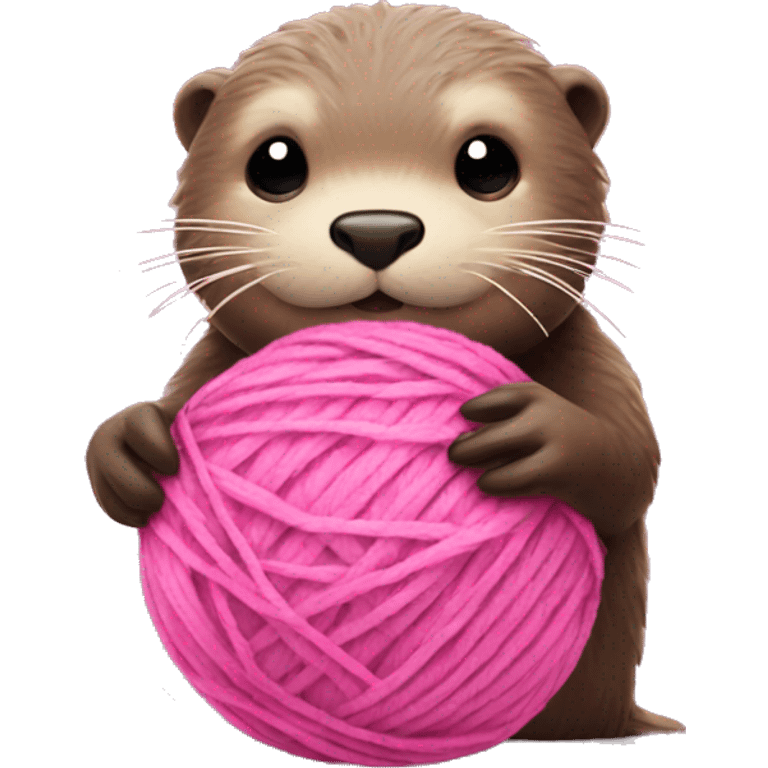 Otter ball of pink yarn in his hands emoji