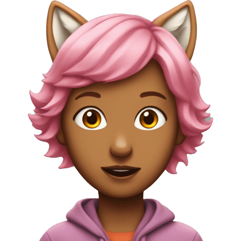 Girl with fox ears, pink hair, very hapy and surprise  emoji