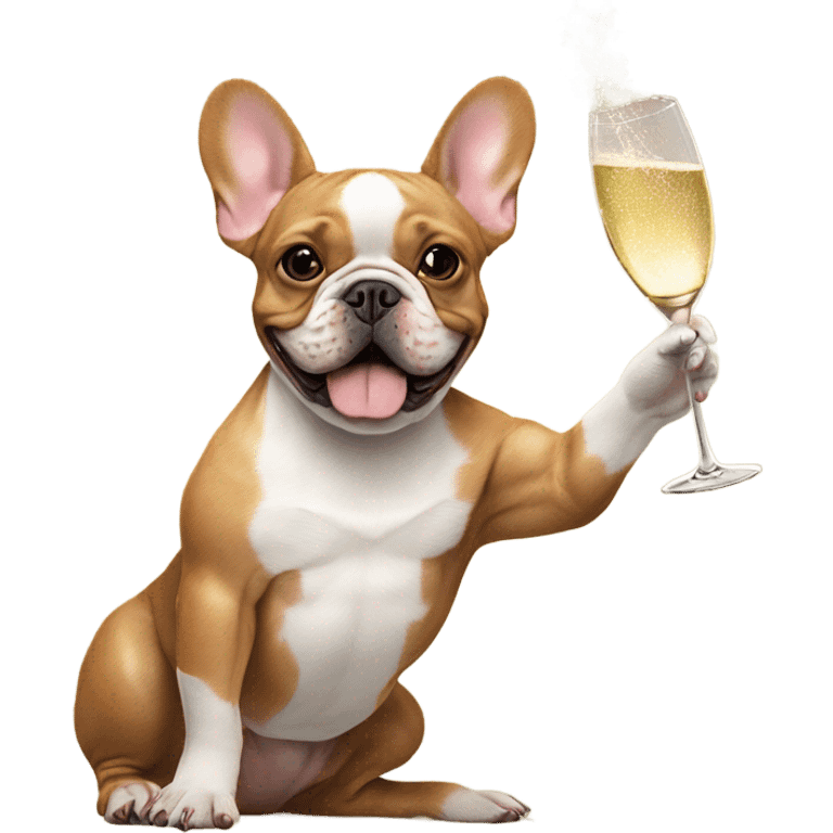 Red gaan French bulldog toasting champagne  emoji