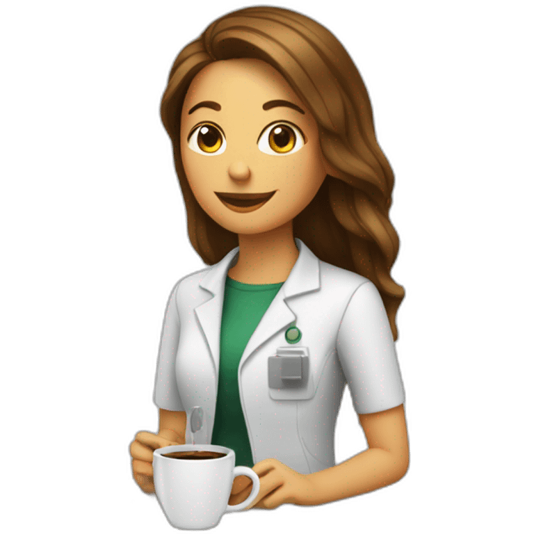 Woman Technologist with table plant and cup of coffee emoji