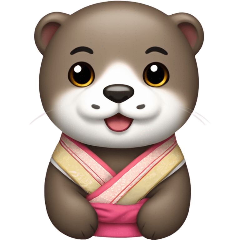 A cute otter wearing traditional Korean hanbok for Korean holidays, visible only up to its neck. emoji