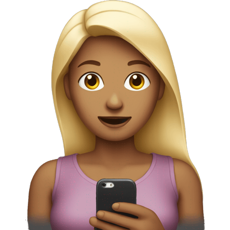 woman holding phone to viewer. emoji