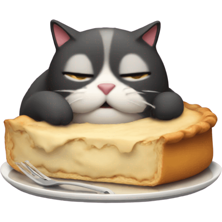 A fat cat eating a pie emoji