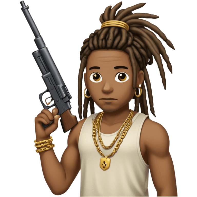 african-american race pig with dreads looking gangster with gun and tank top, with diamond blinging chain emoji