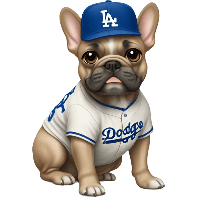 Tan french bulldog wearing a dodger jersey  emoji