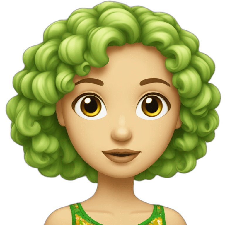 Chica rubia pelo rizado rubio ojos verdes vestido hippie emoji