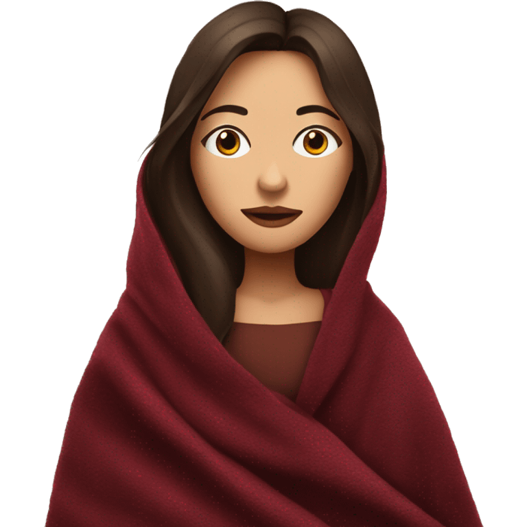 Brunette girl inside a maroon blanket sipping coffee eyes closed emoji