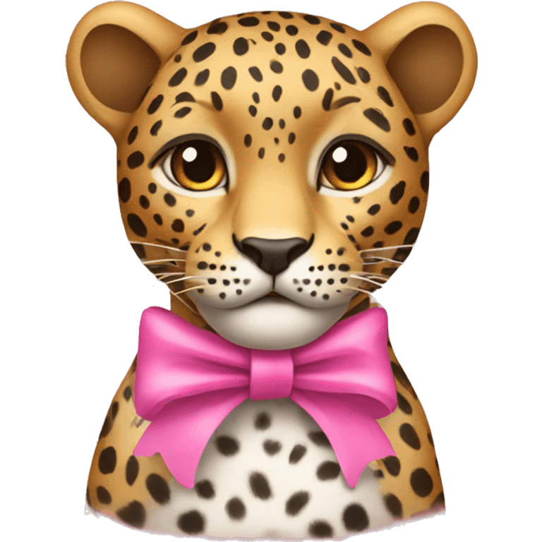 leopard wearing pink ribbon around neck emoji