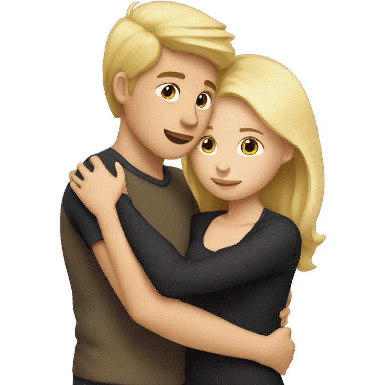 Blonde girl hugging brunette boy emoji