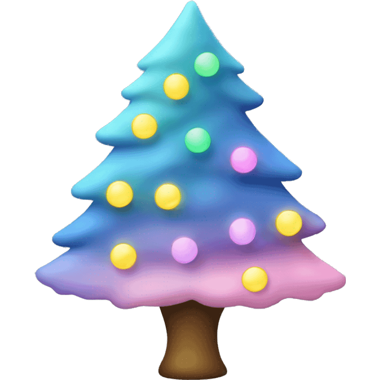 Christmas tree with pastel blue,pink,yellow, purple lights  emoji