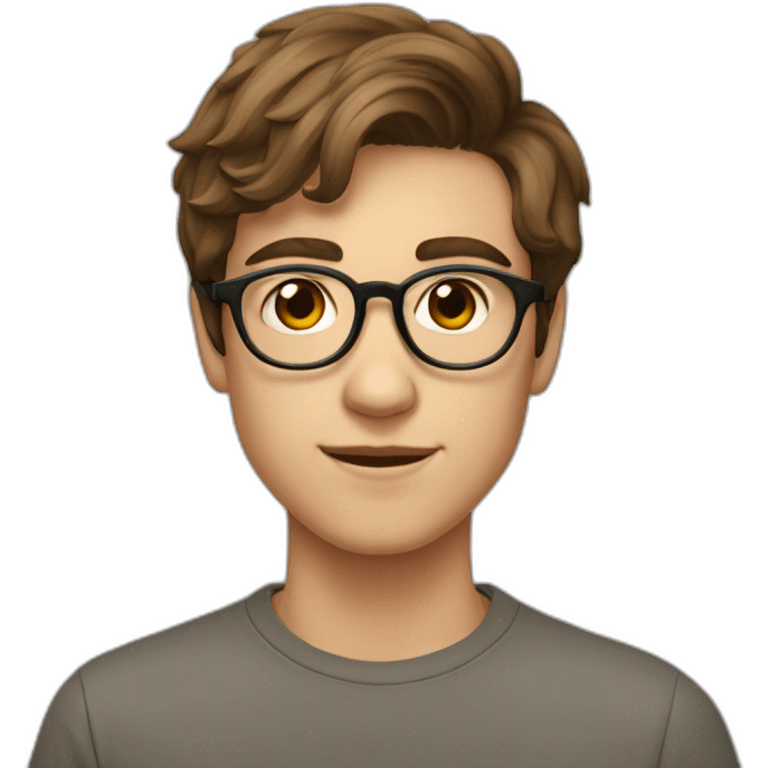 18 year old boy with thin framed square glasses and with brown hair emoji