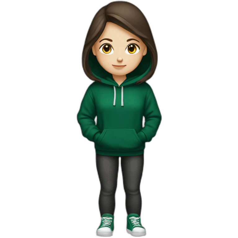 White Girl white darkbrown hair wearing darkgreen Hoodie emoji