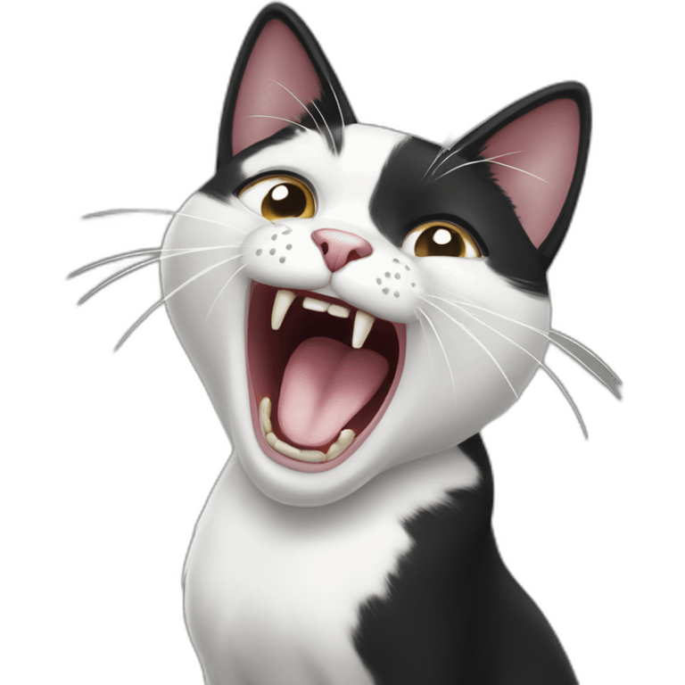 Black and white cat screaming for food emoji