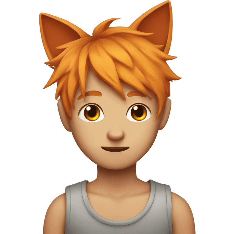 Orange haired boy with cat ears and mad emoji