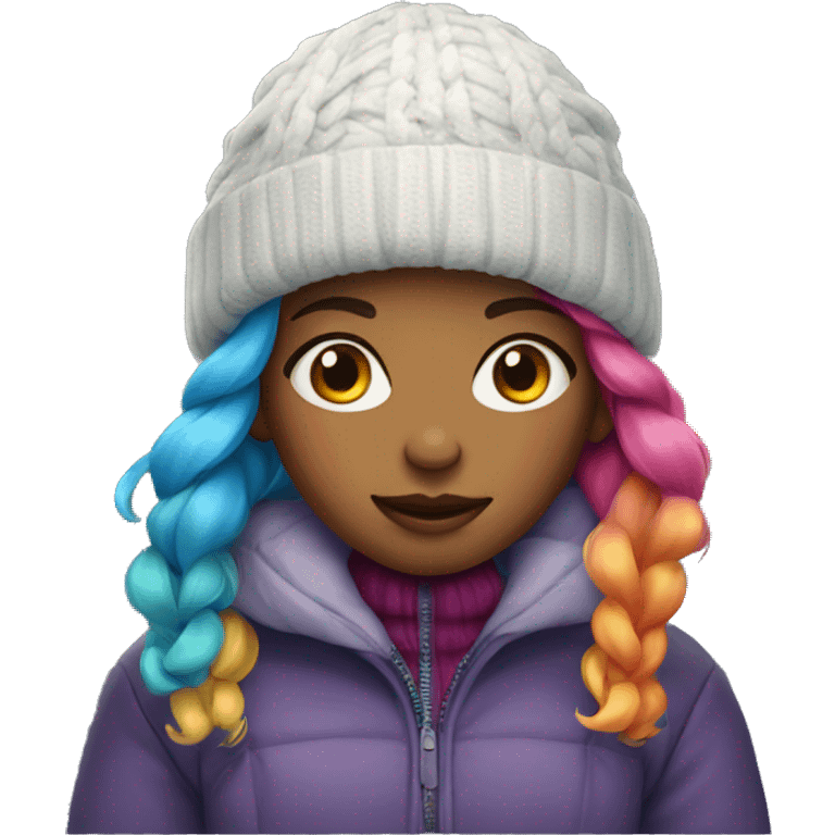 stylish girl with colorful hair and Winter clothes emoji