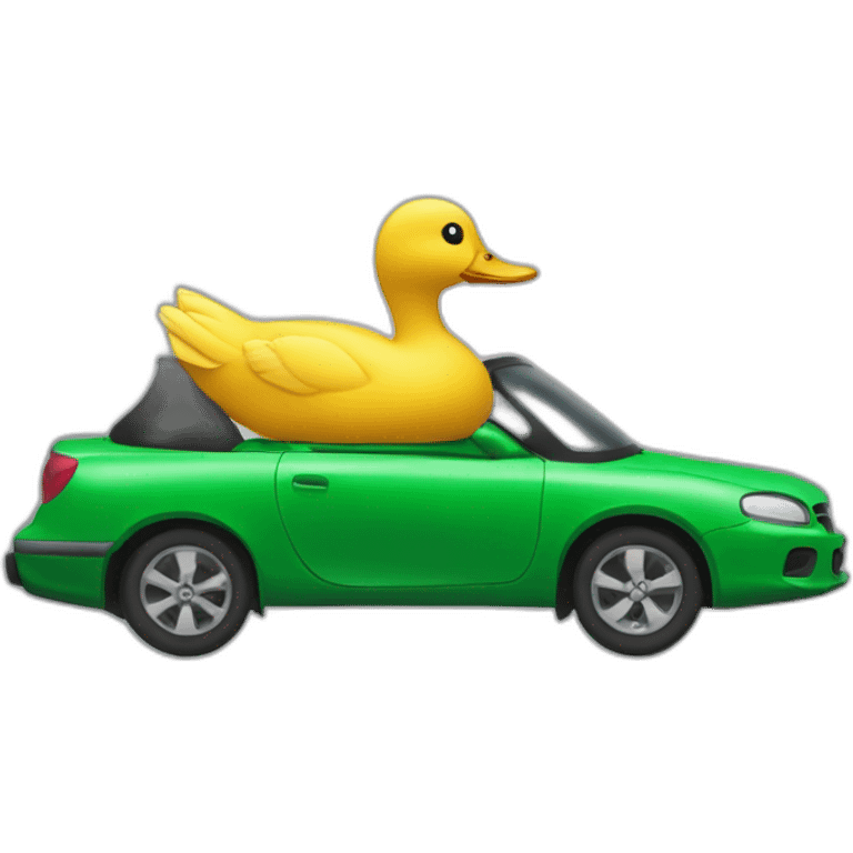 Un canard qui conduit une voiture décapotable verte emoji