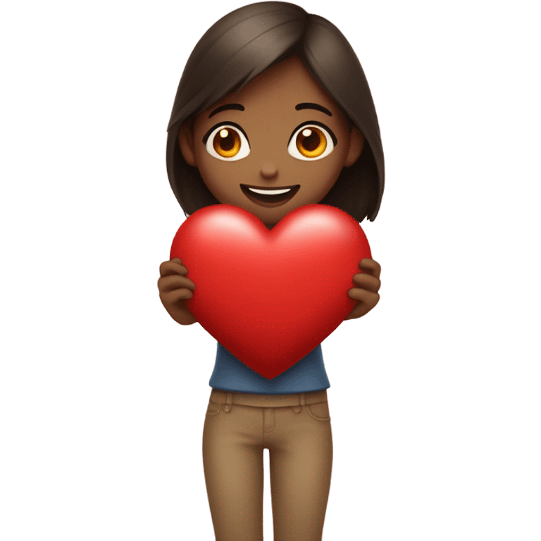 girl holding a heart emoji